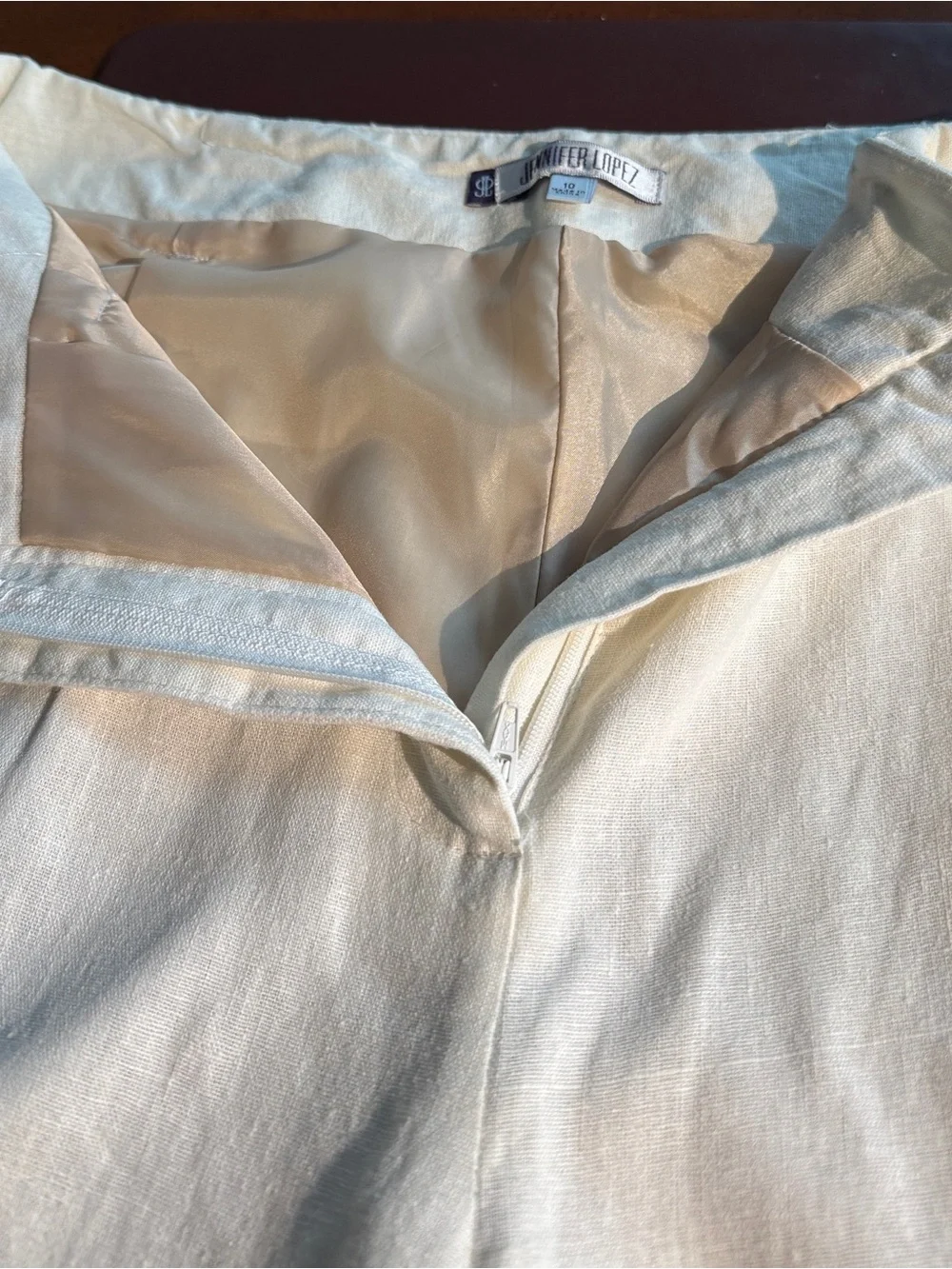 Jennifer Lopez Ivory Lined Linen High Rise Wide Leg Pant Size 10 - Picture 9 of 13